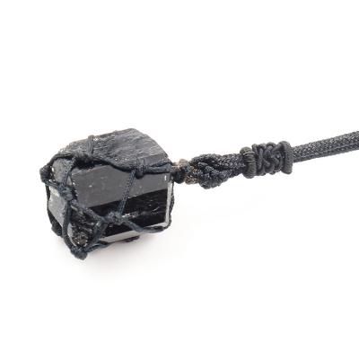 China FASHIONABLE Natural Irregular Black Tourmaline Wire Wrapped Pendant Necklace for sale