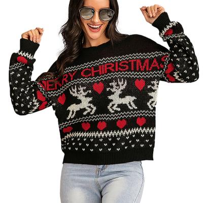 China Anti Wrinkle Anti Wrinkle Acrylic Long Sleeve Christmas Sweaters Knitted Crewneck Cropped Sweater For Women for sale