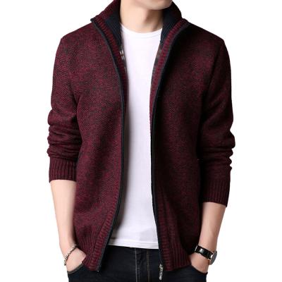 China Autumn Men Stand Neck Anti-wrinkle Fashion Winter Polyester Long Sleeves Knit Cardigan Sweater for sale