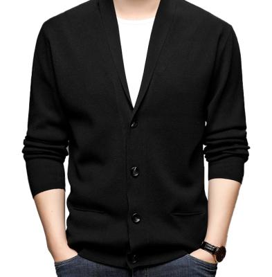 China Custom Simple V-Neckline Cardigan Men's Long Sleeve Cashmere Long Sleeve Knitted Sweater Cardigan for sale