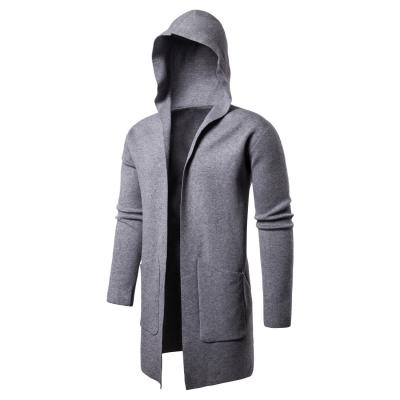 China Custom Men's Solid Casual Collar Anti-Wrinkle Anti-Wrinkle Long Knitted Cardigan Sweater With Hoodie for sale