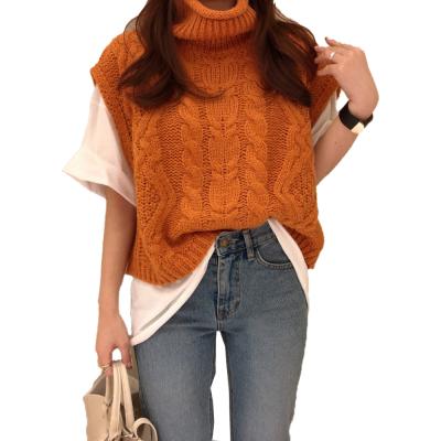 China Autumn High Quality Korea Fashion Sweater Anti-wrinkle Sweater Loose Custom Turtle Neck Sweater Vest for sale