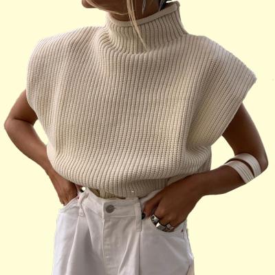 China Women Turtle Neck Sleeveless Anti Wrinkle Sleeveless Sweater Autumn Winter Casual Pullover Knitted Loose Shoulder Pads Sweater for sale