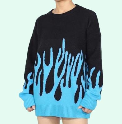 China Custom Anti-Wrinkle Long Sleeve Cotton Crewneck Print Anti-Wrinkle Fashion Knitted Sweater Women Oversized for sale