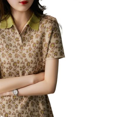 China anti-wrinkle summer polo shirt floral jacquard fabric shorts long sleeve sweater dress for women for sale