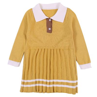 China Anti-Static Anti-Static Anti-Static Kids College Style Collar Long Sleeve Turn-Down Button Knitted 100% Cotton Cute Girls Kids Dress for sale