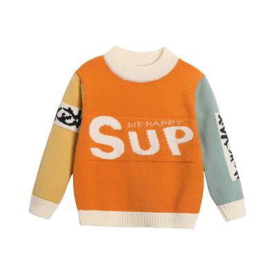 China Anti Wrinkle Anti-Wrinkle Jacquard Knit Alphabet Cartoon Sweater Knitted Kids Long Sleeve Crewneck Sweater for sale