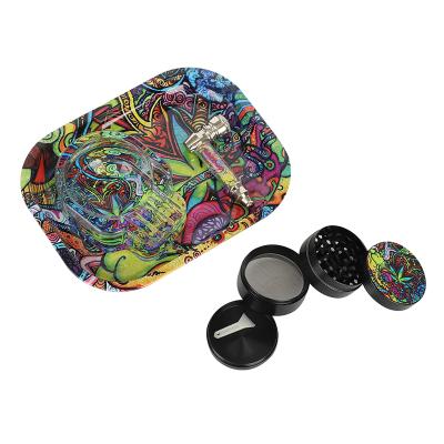 China For hot sale cigatette rolling tray herb grinder smoking pipe glass ashtray 4 in 1 smoking accessories set for sale