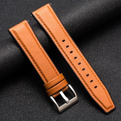 China Fashion For Huawei Samsung Honor Smart Watch Strap Rubber Leather Strap 20mm Dark Brown 22mm Black Light Brown for sale