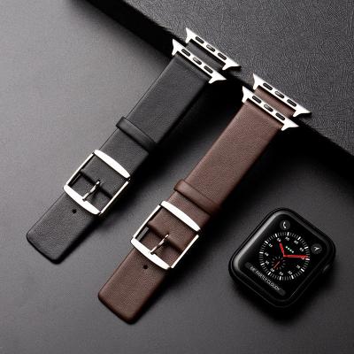 China Leather Premium Top Series 6 7 Series 5 Apple Watch Band Se 38mm 44mm Grain Calfskin Watch Strap Leather Band for sale