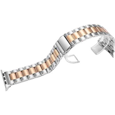 China Solid Steel Band Apple Three Stainless Steel Beads 38mm40mm42mm44mmwatch Series Watch Band Strap Metal Stainless Steel for sale