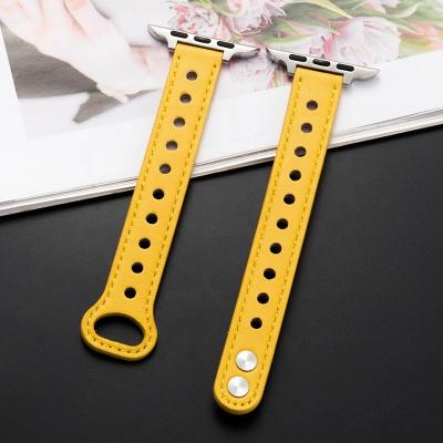 China Ultra Thin Double Stud Leather Strap For Apple Watch7/6/5/4/3/2/1 Strap Collection 38mm/40mm/42mm/44mm Yellow for sale