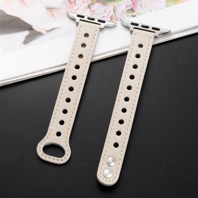 China Double Stud Leather Ultra Thin Leather Strap For Apple Watch Band 38mm/40mm/42mm/44mm Collection 7/6/5/4/3/2/1 for sale