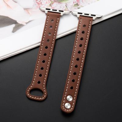 China Double Stud Leather Ultra Thin Leather Strap For Apple Watch Band Collection 38mm/40mm/42mm/44mm 7/6/5/4/3/2/1brown for sale