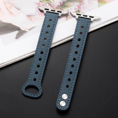 China Double Buckle Style Leather Strap For Apple Watch 7/6/5/4/3/2/1 Strap 38mm/40mm/42mm/44mm Strap Light Blue for sale