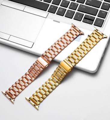 China Metal Applicable To Apple Watch Strap Diamond Style Steel Band Silver Black Gold Rose Gold 38/40mm 42/44mm for sale