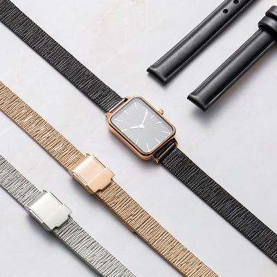 China DW Replacement Eco-Friendly Replacement Gold Woven Black Stainless Steel Rose Gold Silver Black Plain Mesh Strap Style 10mm Watch Band for sale