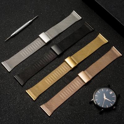 China Silver Gold Rose Gold Alternative Watch Series of Black Stainless Steel Mesh Strap Milano Braided Style Metal Watch Strap 20mm 22mm for sale