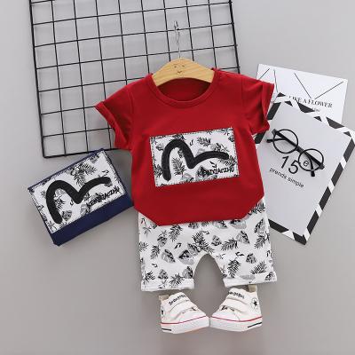 China 2022 latest baby cotton fabrics cartoon comfortable T-shirt and pants summer comfortable printing kids boys sets 6-48 months for sale