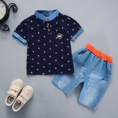 China Guangzhou Casual Spotted O-neck Polo Shirt Casual Cute Cool Summer Boys Short Sleeve Small Sets Baby 6-60months Little Clothes for sale