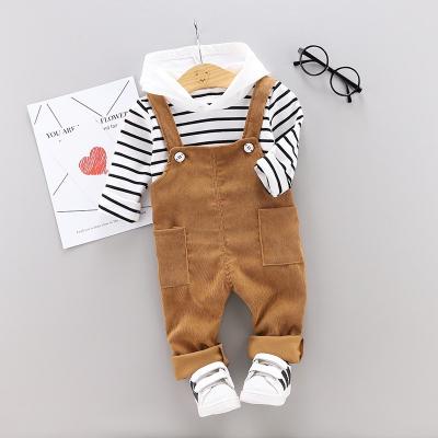 China Casual Cute Striped Hooded Sweater Rompers Collar Fashion 2 Pieces Clothing Set 6-48 Months Kids Soft High Quality Wholesale Boys Sets for sale