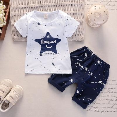 China Amazon 2022 casual hotting sell 100% cotton t-shirt and pants striped boys fabrics comfortable breathable eco-friendly 6-60 months for sale