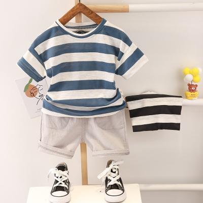 China Hot Sale Casual Lovely Little Boys Set Striped T-shirt Cute Little Boys Costume For 6-60 Months Summer Cotton Baby Kids Cool Clothing Set for sale