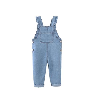 China 2022 best-selling anti-static pocket ruffled denim suspender pants 2022 newest design 6-48 months baby girls clothes for sale