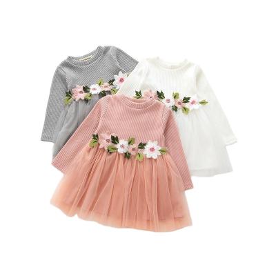 China Anti-wrinkle mine article fabrics kids girls dress flower petals around cute little size girls dress 6-48months autumn clothing girls dress for sale