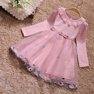 China Breathable Best Seller Skirt Autumn Babies Kids Dress Pretty Long Sleeve O-Neck Lace Fashion Little Girls Dress For 2 Years Old Baby for sale