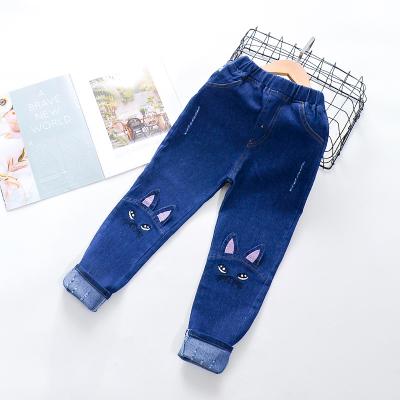 China 2022 Anti-wrinkle anti-wrinkle young boys jeans baby girls denim overalls cat embroidery spring hot girl clothing hot sale tight pants for sale