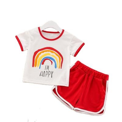 China Wholesale Cute Newborn Baby Summer Anti-Shrink Clothes Sets Baby Outfits Rainbow Shorts Suit for sale