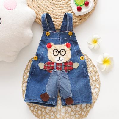 China 2022 Sleeveless The Latest High Quality Sweet Red Ear Romper Spectacled Bear Striped Denim Shorts Boys Girls Newborn Clothing for sale