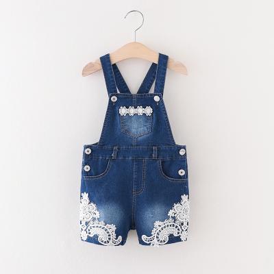 China QUICK DRY kids jeans wholesale 2022 fashion embroidery girls denim dress lace denim suspenders for sale