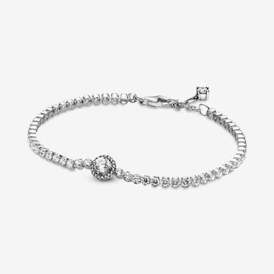 China Wholesale 925 Silver Fashion Trendy Elegant Ladies Jewelry Shiny Halo Tennis Bracelet for sale