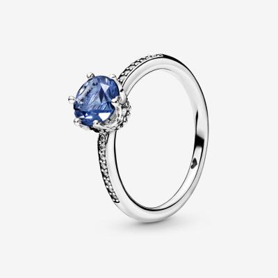 China Gem Crown Pandoraer Ring blue CLASSIC 925 Sterling Silver Ladies Wedding Ring for sale