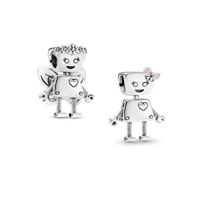 China CLASSIQUE 925 Silver Robot Pendant, 18K Gold Plated Bella Charm Beads, Suitable for Snake Chain for sale