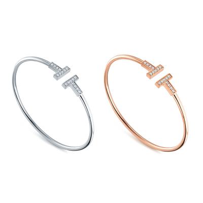 China CLASSIC Series S925 Sterling Silver 18K Rose Gold Plated Diamond Bangle by tiff T for sale