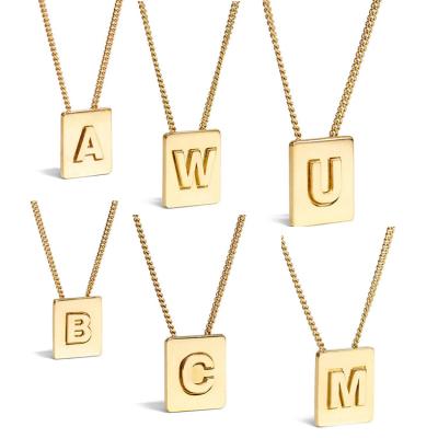 China 2021 New Hiphop Women's Square 26 Letter Clavicle Chain 18K Gold Plated Pendant Necklace for sale