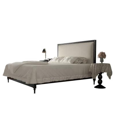 China American High Quality Rustic Large Vintage Linen Bedroom Solid Wood Frame Cotton Double Bed Solid Wood Bed for sale