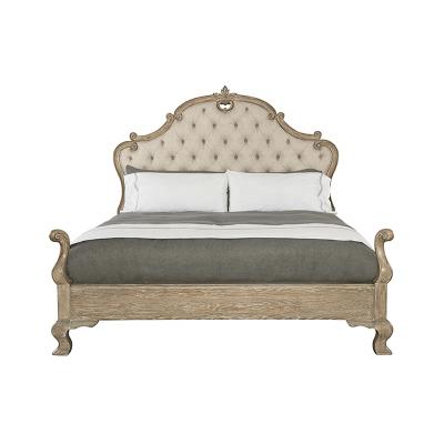 China Gray Wooden Bed Modern Solid Soft Bed Light Luxury Queen Size Weathered Base Wood for sale