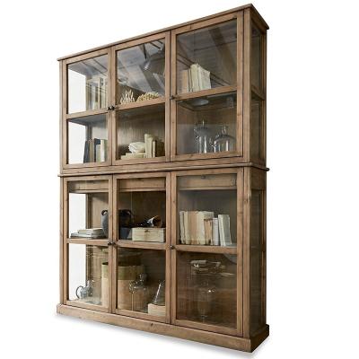 China Modern Rectangular Elegant Transparent Glass Door Vertical Shelf Oak Wood Wood Shelf for sale