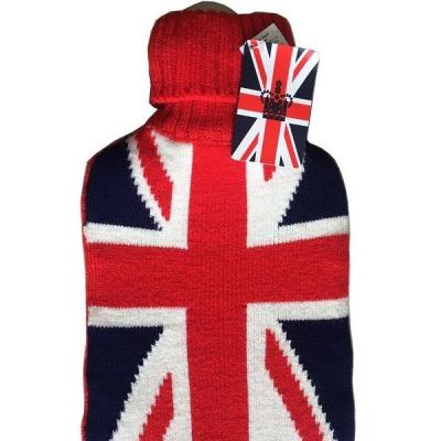 China 2000ml Acrylic Rubber Hot Water Bottle With Jacquard Knitted Cover, Union Flag Hot Water Bag Cover for sale