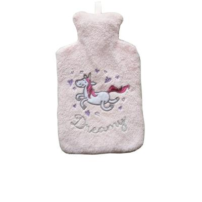 China Natural rubber and polyester pink unicorn wate bottle berber fleece plush embroidered warm blanket for sweet dream for sale