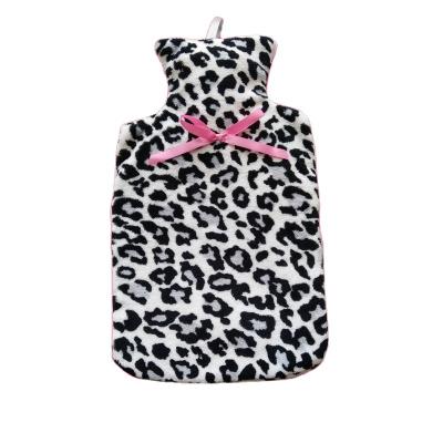 China New Design 1.5L Natural Rubber Wild Leopard Print Soft Warm Water Bottle Cover With Sexy Pink Silk Bow for sale