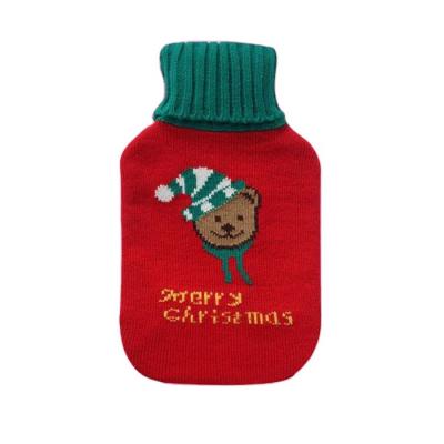 China Natural Rubber Bed Hot Hot Water Bottle Merry Christmas Teddy Bear Rubber Beer With Christmas Hat Knitted Cover For Cold Winter for sale