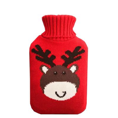 China Natural Rubber Wonderful Cozy Warm Forest Deer Hot Water Bottle With Knitted Cover Lovely Gift For Kids for sale