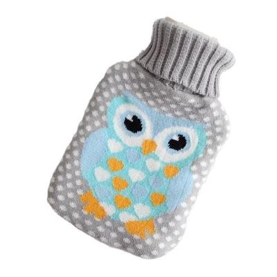 China Natural Rubber Promote Sleeping Jacquard Bear Healthy Cute Luxury Target Night Owl Hot Cold Water Bottle With Knitted Cover for sale