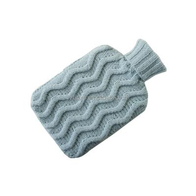 China High Quality Fashion Gift Wheat Ear Twist Of Natural Rubber Knitted Sky Blue 1 Liter Acrylic Hot Water Bottle Cover With Bow for sale