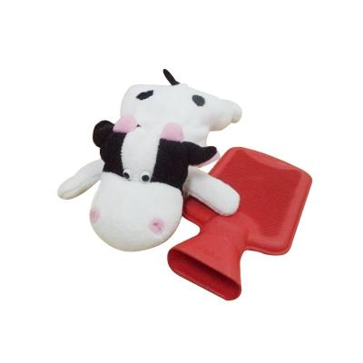 China Natural Rubber 1 Liter Cute Cow Rubber Hot Water Bottle Toy Hot Water Bag Animal Heating Gift for sale